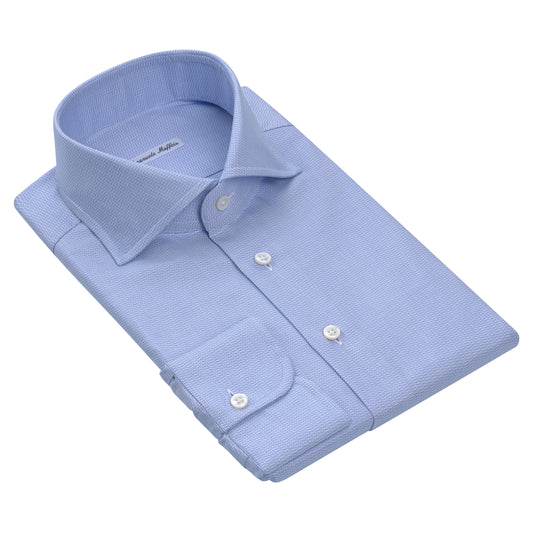 Sharkskin Cotton Shirt in Light Blue