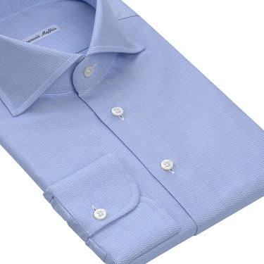 Sharkskin Cotton Shirt in Light Blue