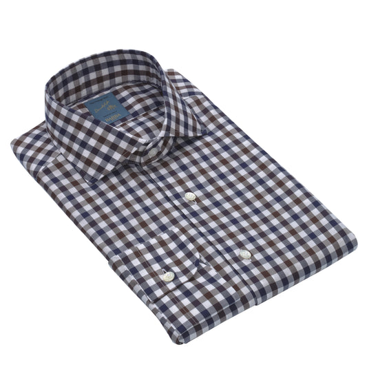 "Dandy Life" Gingham-Check Cotton Shirt in White Multicolor
