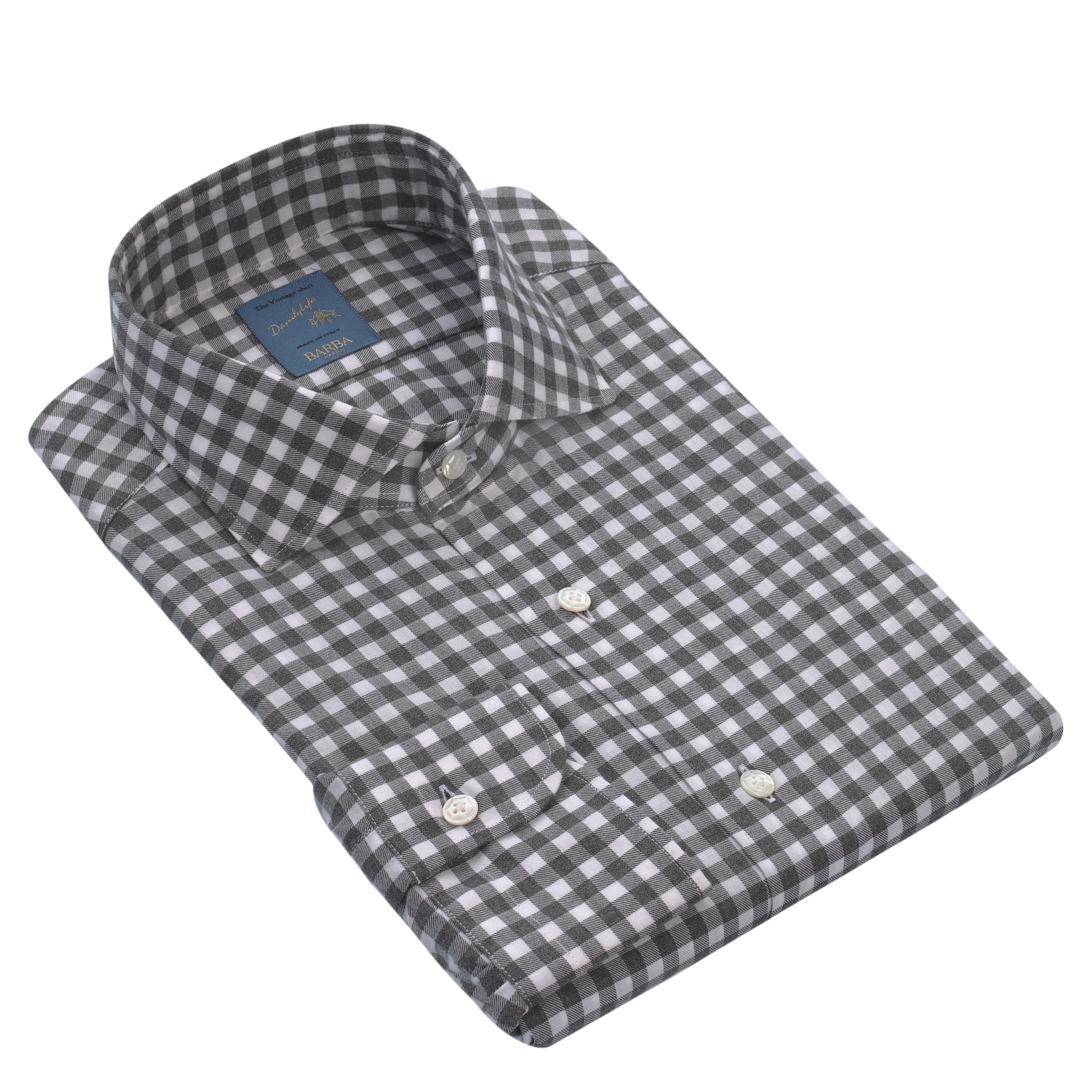 "Dandy Life" Gingham-Check Cotton Shirt in Grey and White