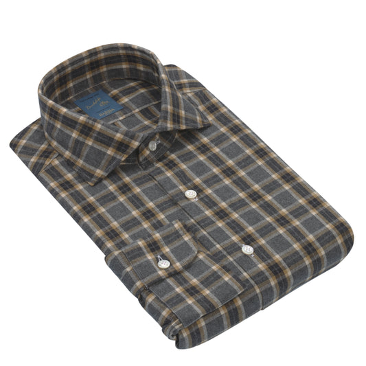 "Dandy Life" Plaid Cotton Shirt in Grey and Caramel