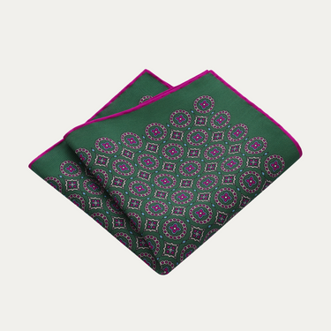 Printed Silk Pocket Square in Green