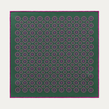 Printed Silk Pocket Square in Green