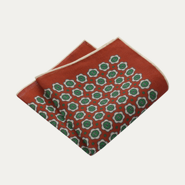 Printed Linen Pocket Square in Red