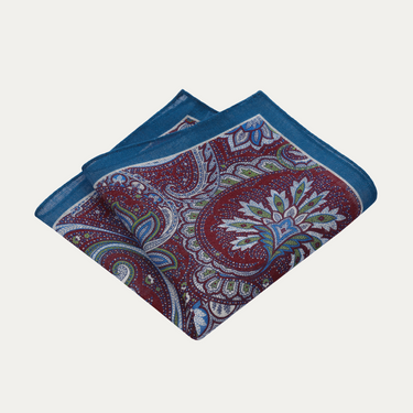 Printed Linen Pocket Square in Blue