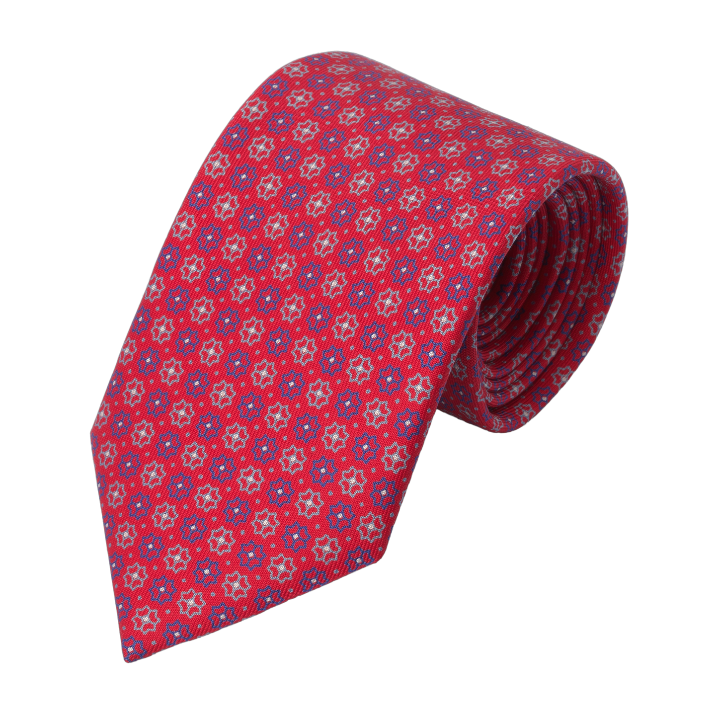 Flower Printed Self-Tipped Silk Tie in Red