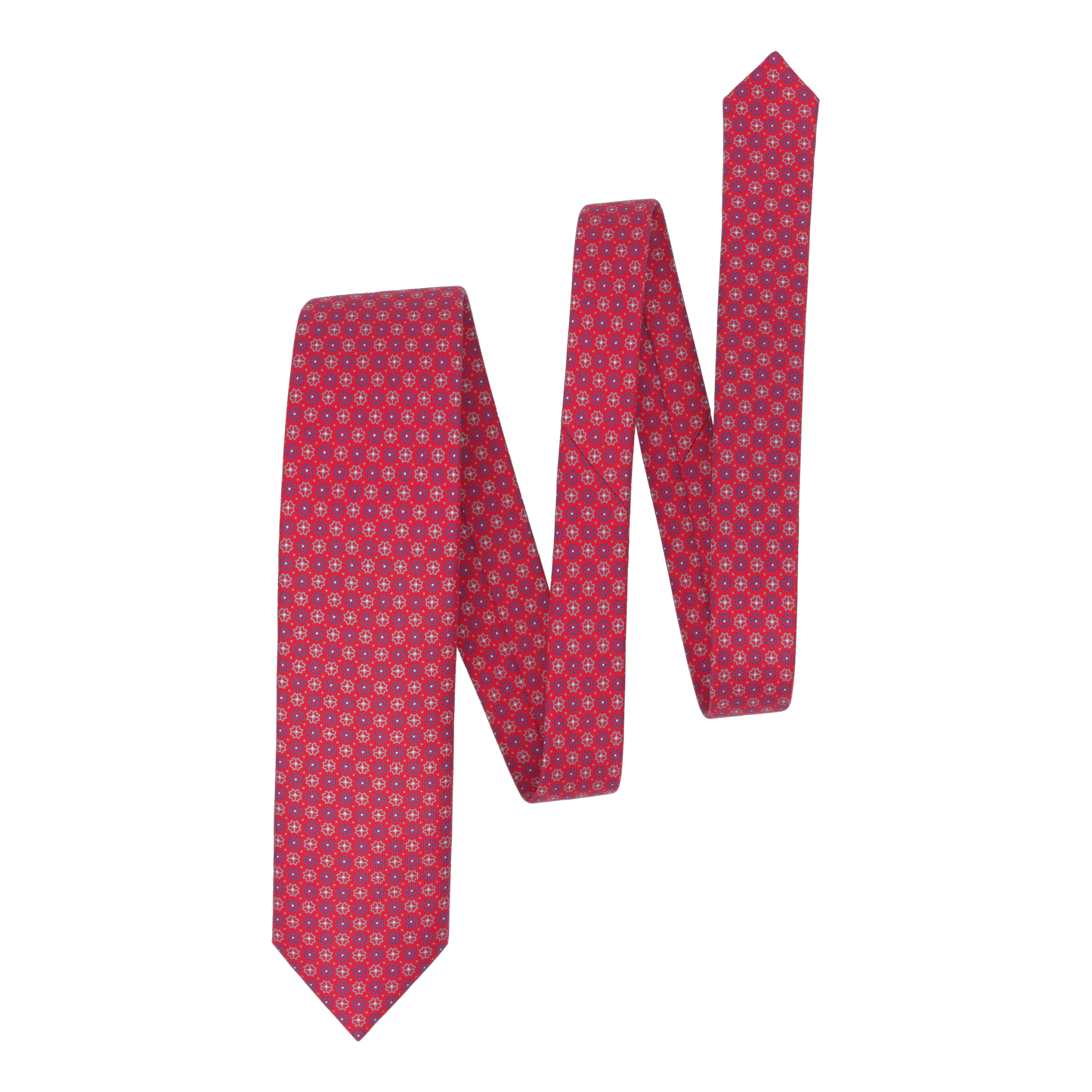 Flower Printed Self-Tipped Silk Tie in Red