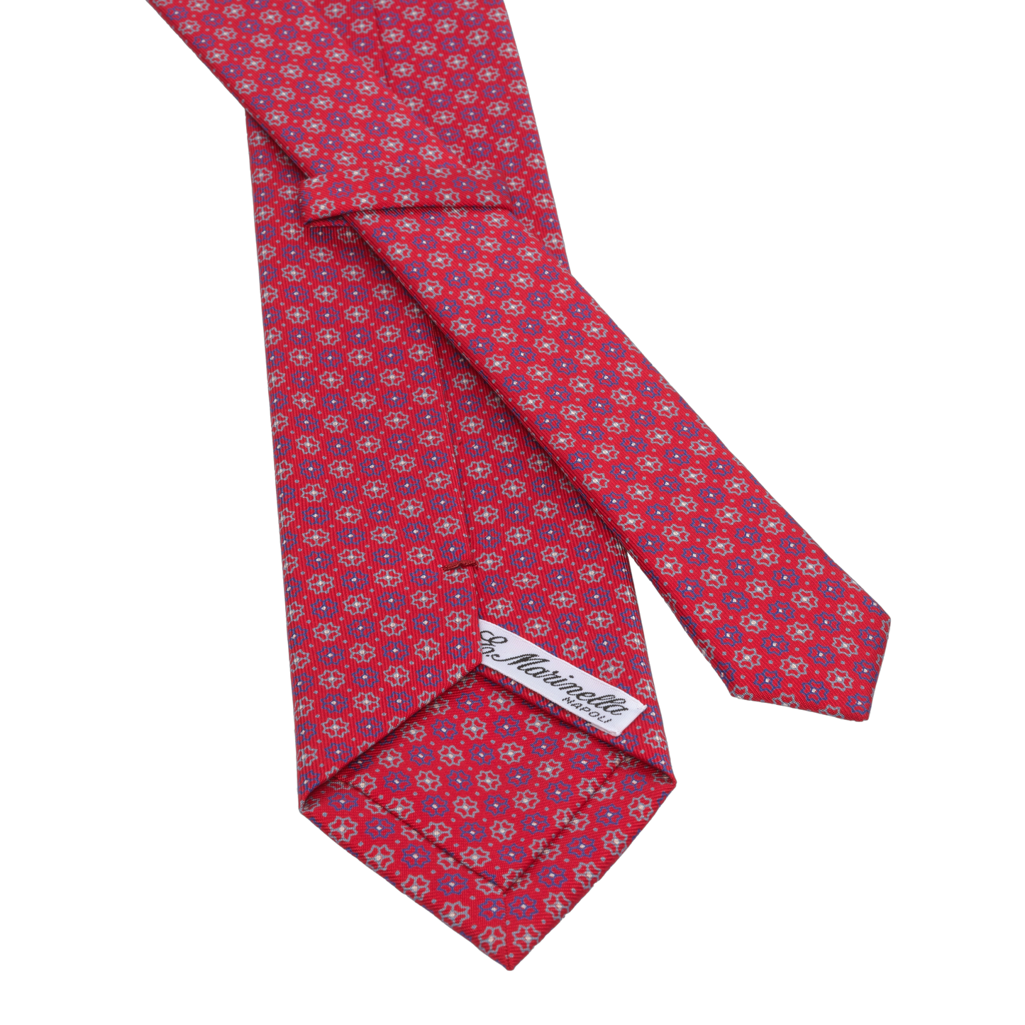 Flower Printed Self-Tipped Silk Tie in Red