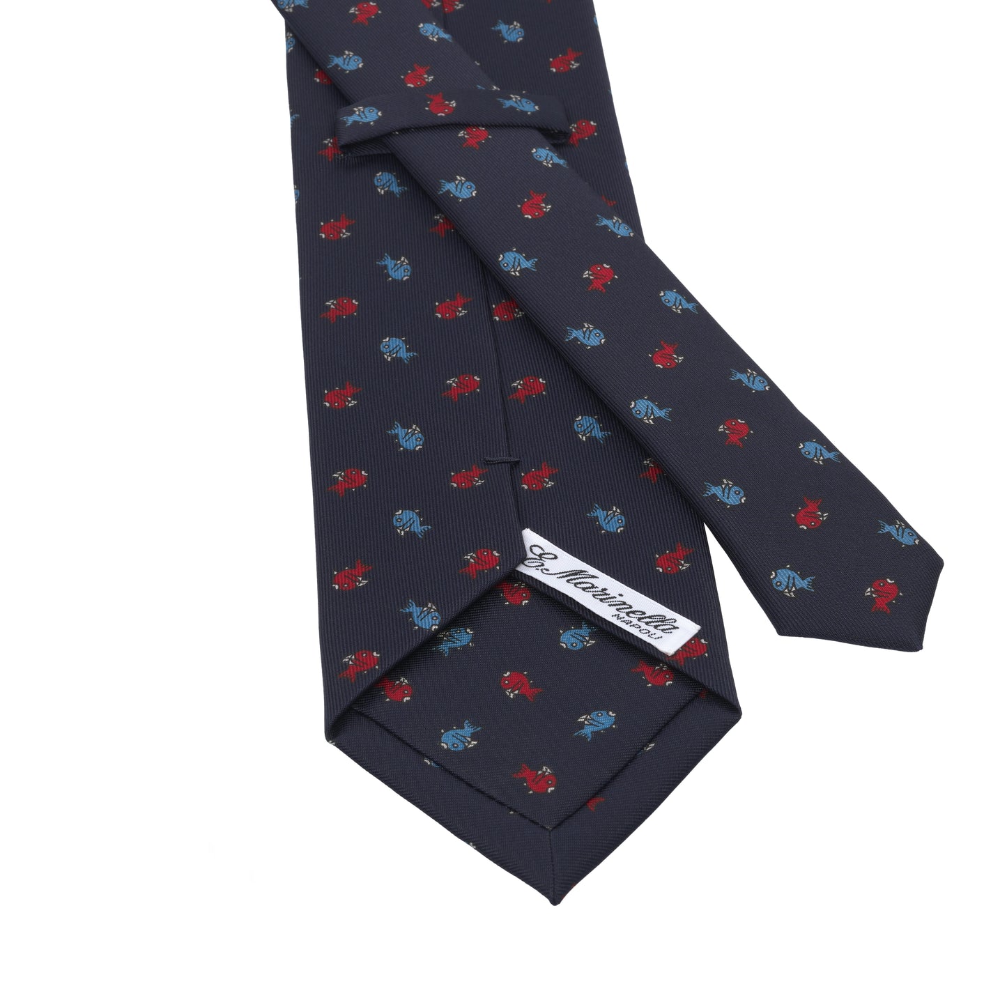 Fish Printed Silk Tie in Navy Blue