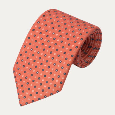 Printed Self-Tipped Silk Tie in Peach Orange