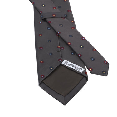Flower Embroidered Silk Tie in Dark Brown