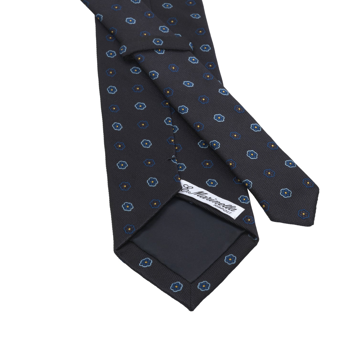 Flower Embroidered Silk Tie in Dark Blue