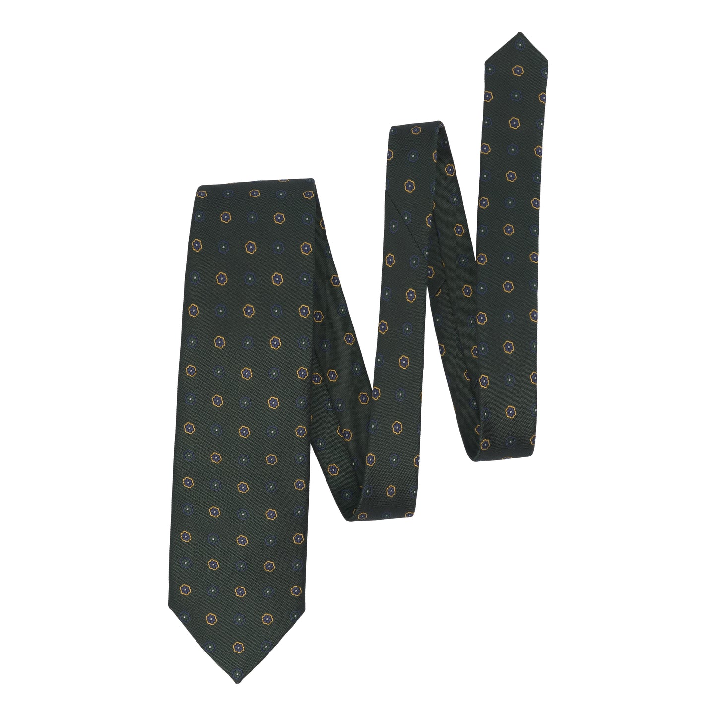 Flower Embroidered Silk Tie in Dark Green