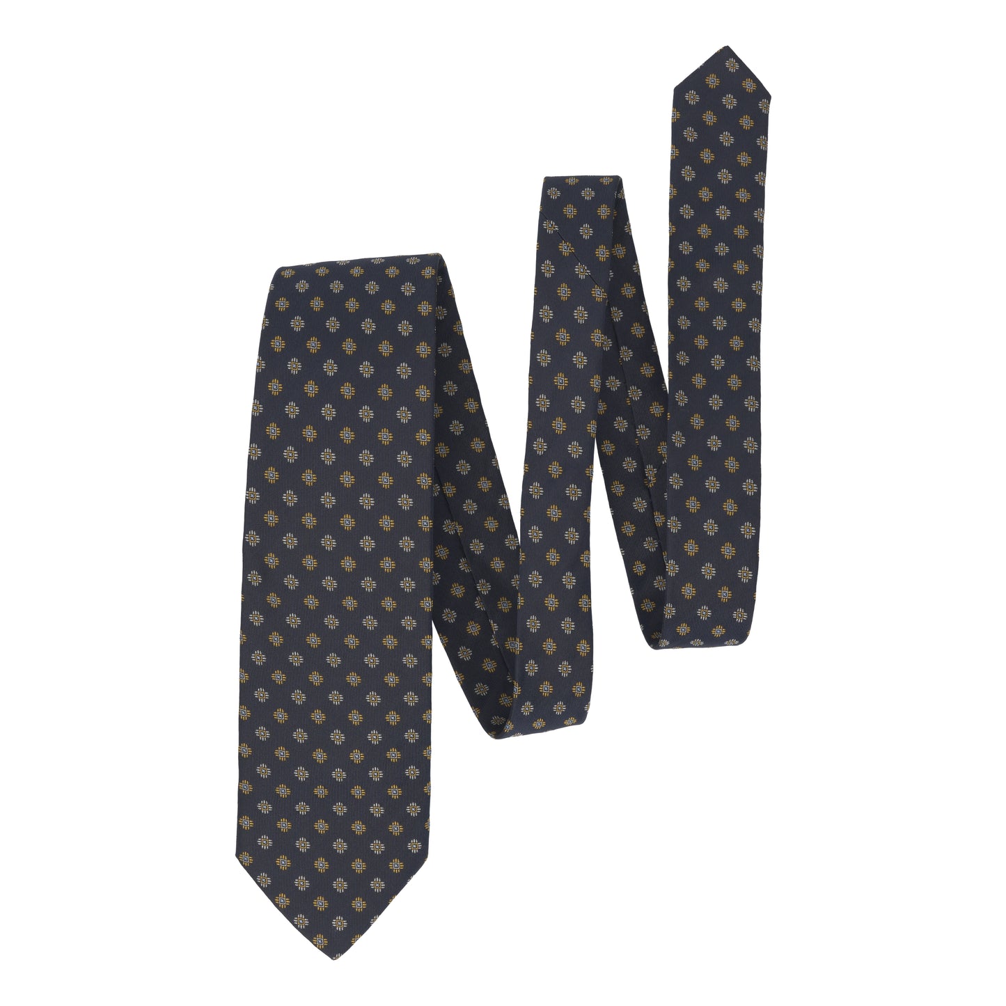 Embroidered Silk Lined Tie in Dark Blue