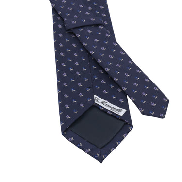 Flower Embroidered Silk Tie in Blue