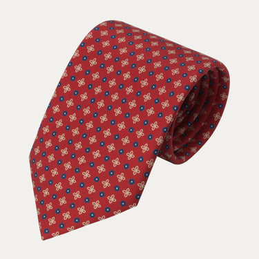 Printed Self-Tipped Silk Tie in Red