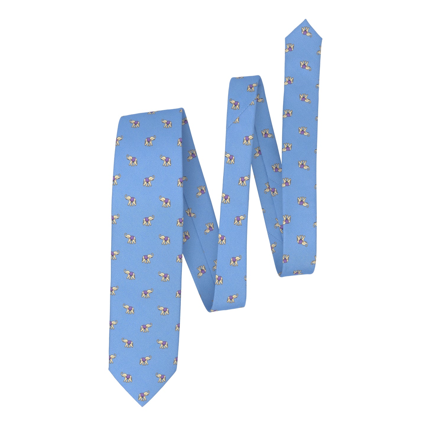 Elephant Printed Silk Tie in Sky Blue