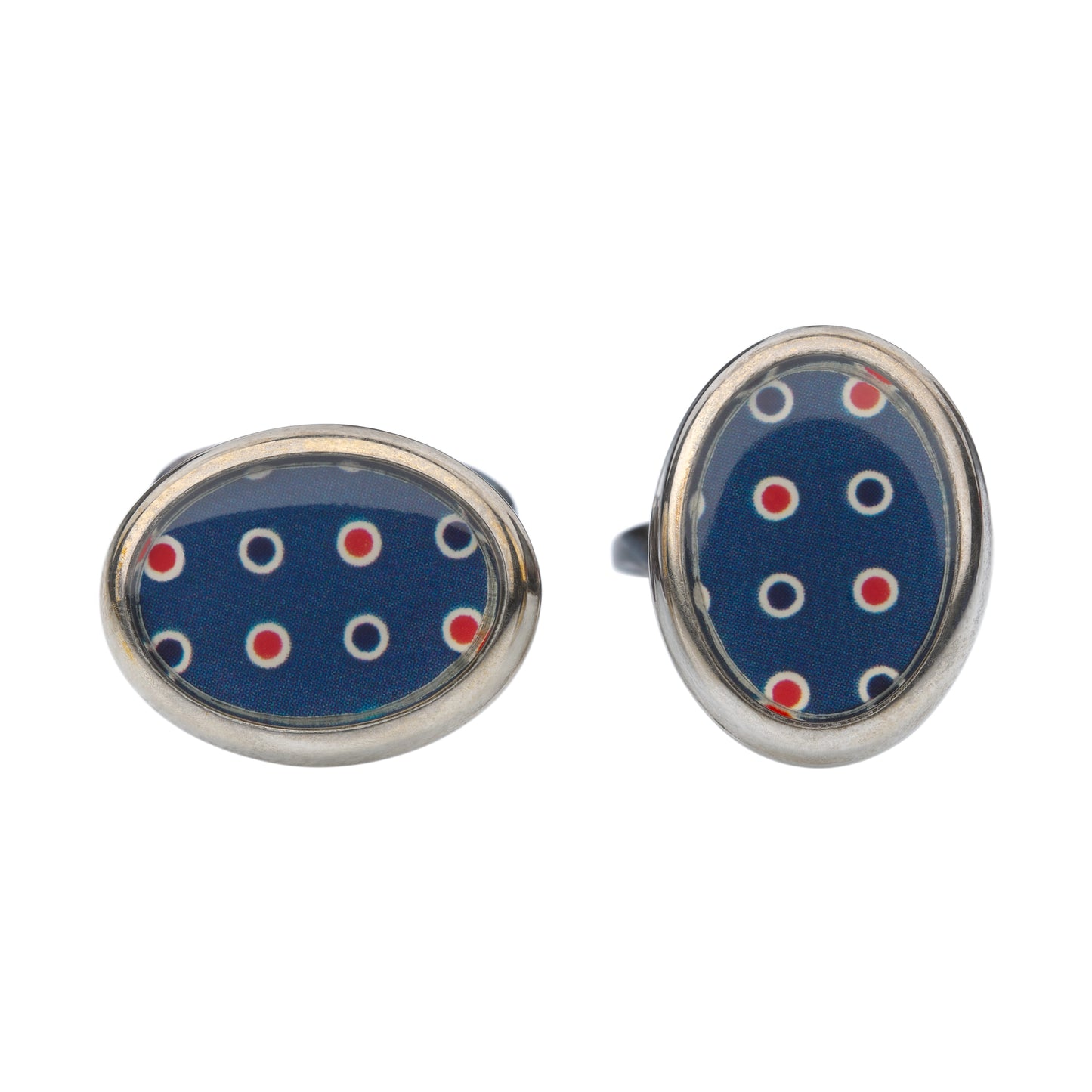Silver Blue Cufflinks with Blue and Red Dots
