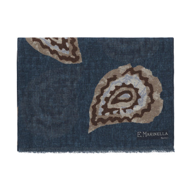Printed Cotton-Linen Scarf in Blue