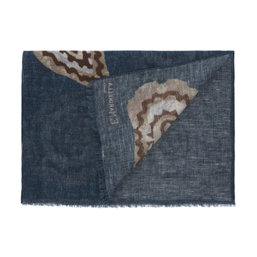 Printed Cotton-Linen Scarf in Blue
