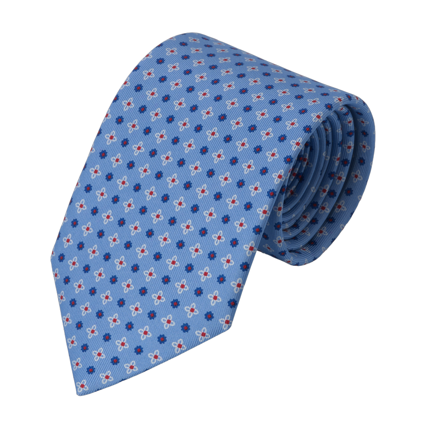 Flower Printed Silk Tie in Sky Blue