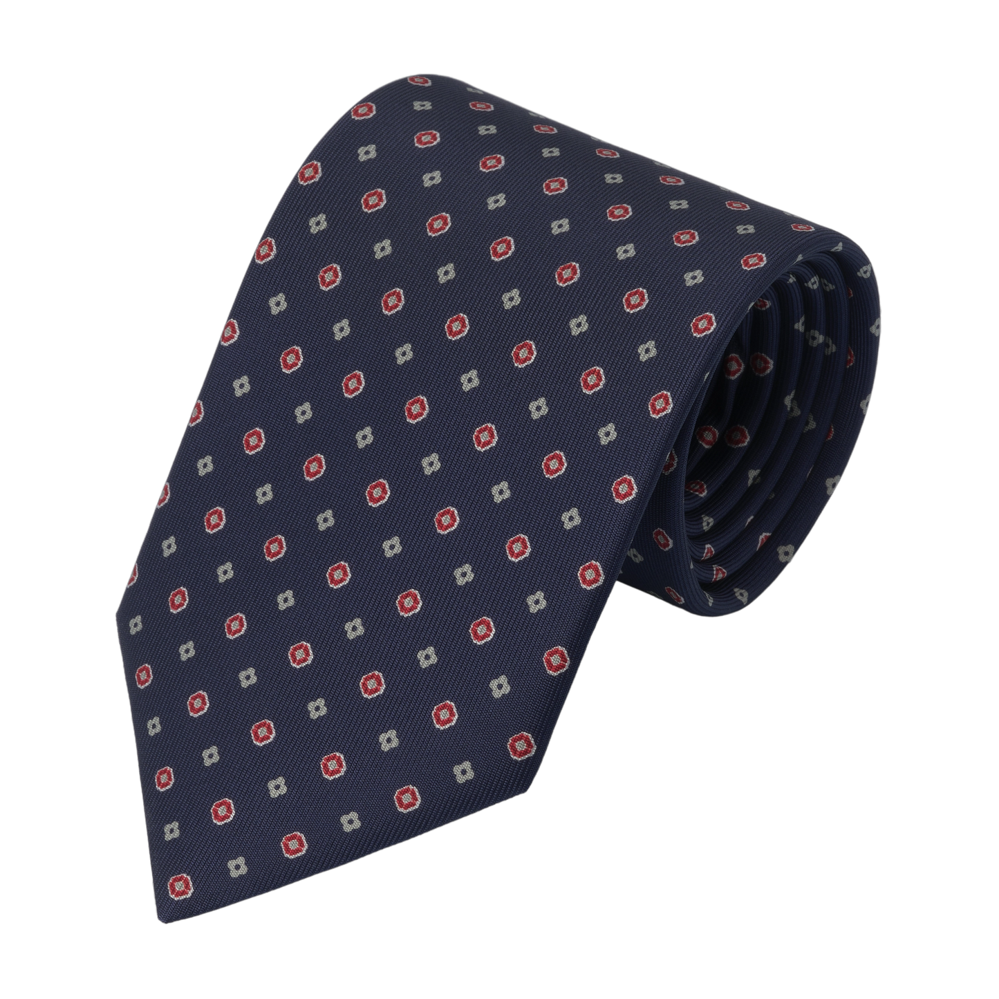 Flower Printed Silk Tie in Navy Blue