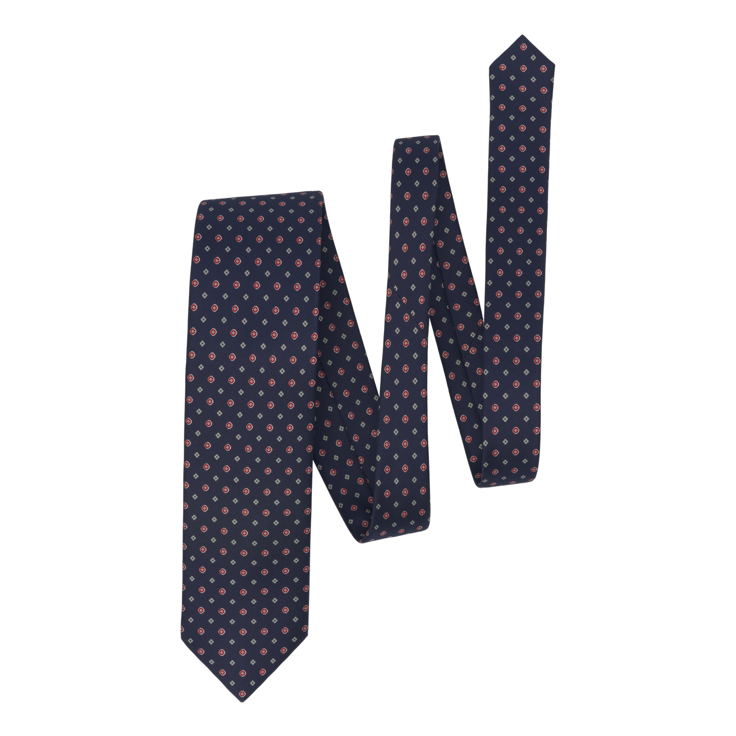 Flower Printed Silk Tie in Navy Blue