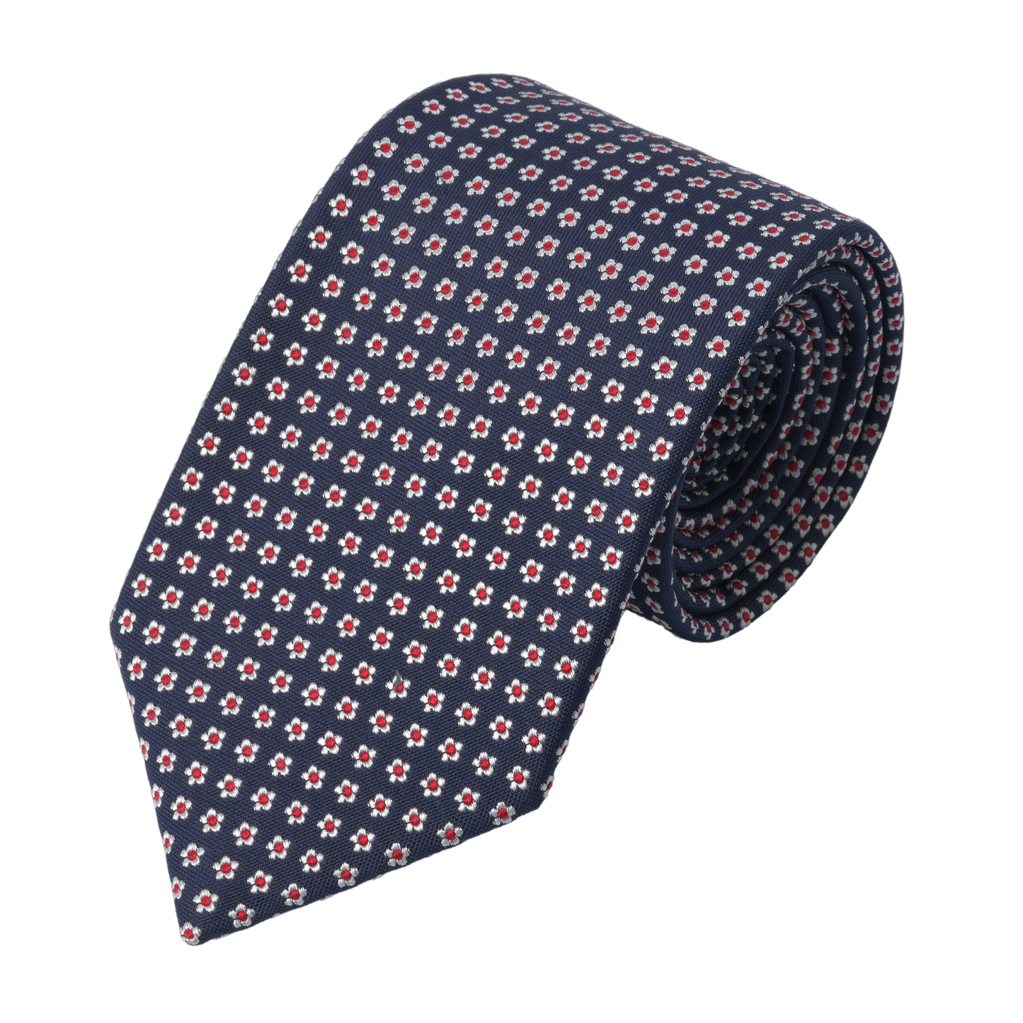 Flower Embroidered Silk Tie in Navy Blue