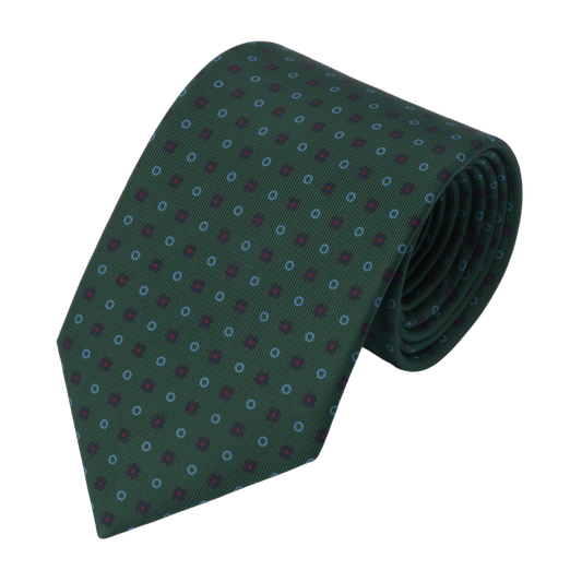 Flower Printed Silk Tie in Dark Green