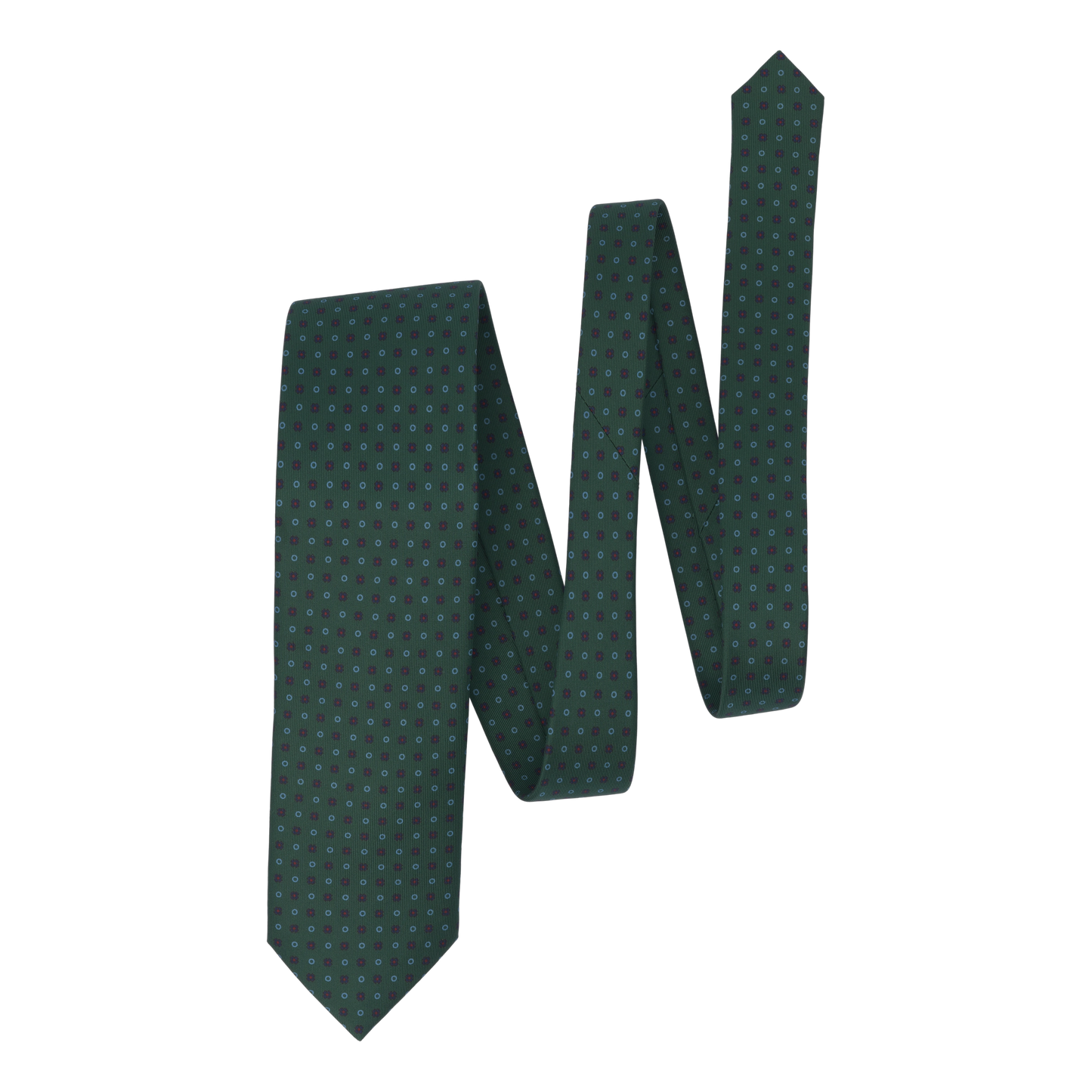 Flower Printed Silk Tie in Dark Green