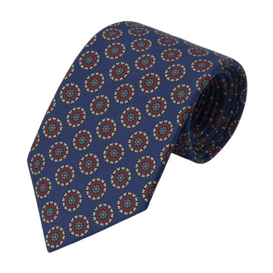 Flower Blue Printed Silk Tie