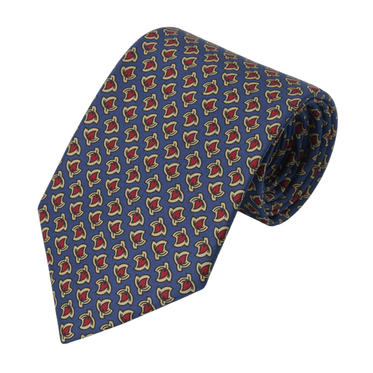 Red Leaf Printed Silk Tie in Blue