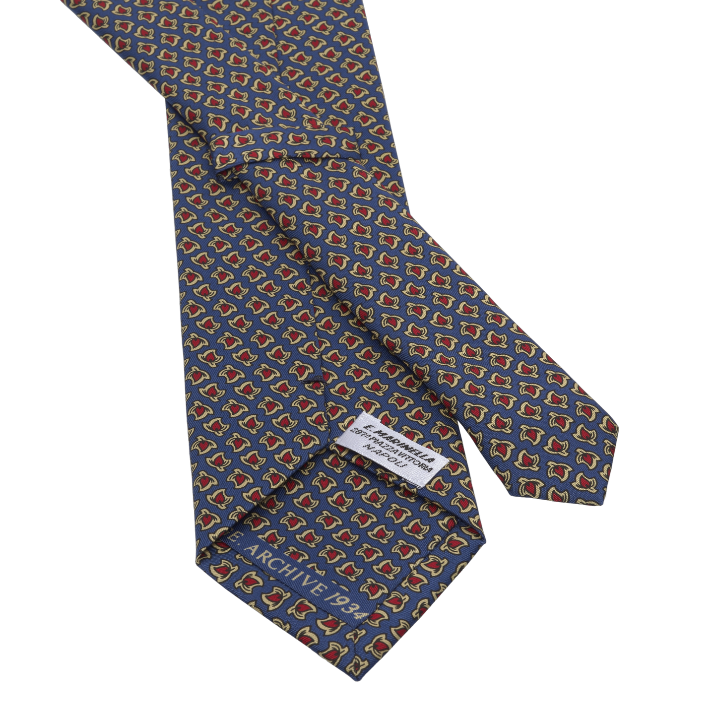 Red Leaf Printed Silk Tie in Blue