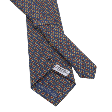 Red Leaf Printed Silk Tie in Blue