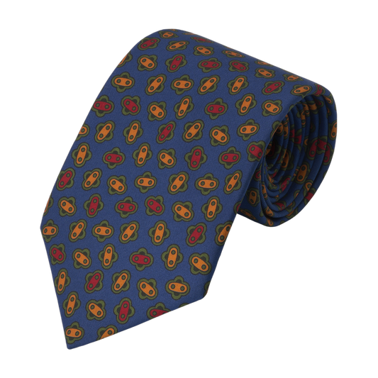 Printed Silk Tie in Royal Blue