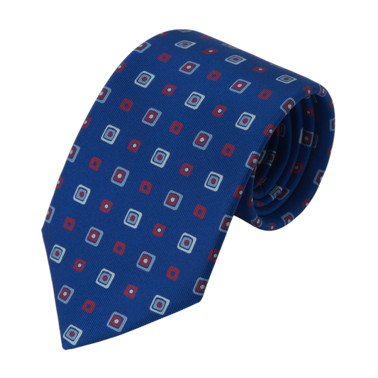 Printed Silk Tie in Royal Blue