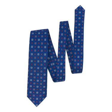 Printed Silk Tie in Royal Blue