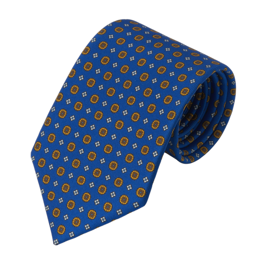 Flower Printed Silk Tie in Royal Blue