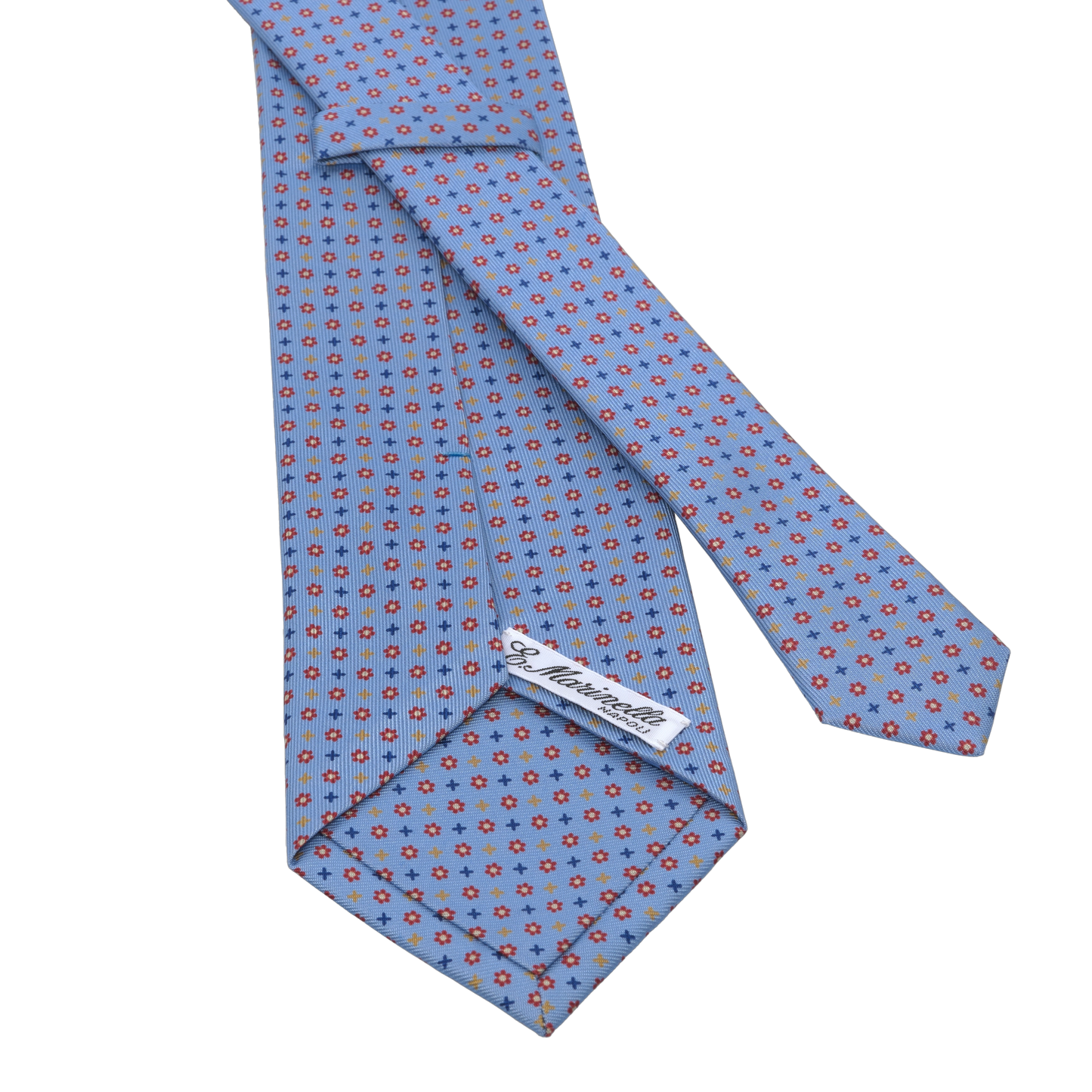 Flower Printed Self-Tipped Silk Tie in Sky Blue