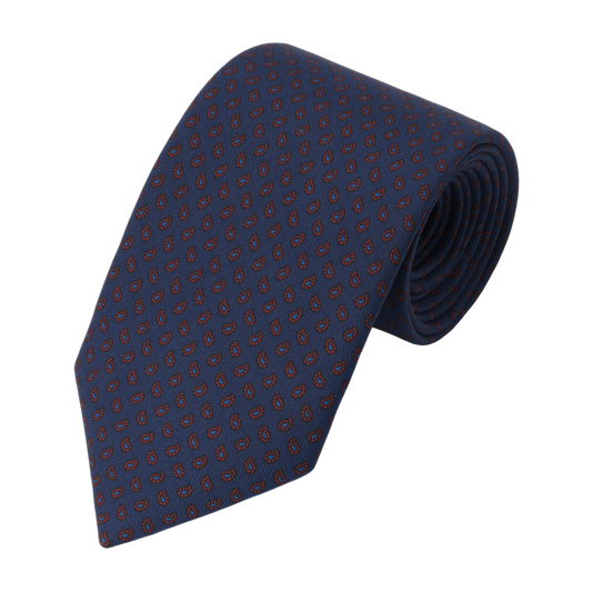 Paisley Printed Silk Tie in Dark Blue