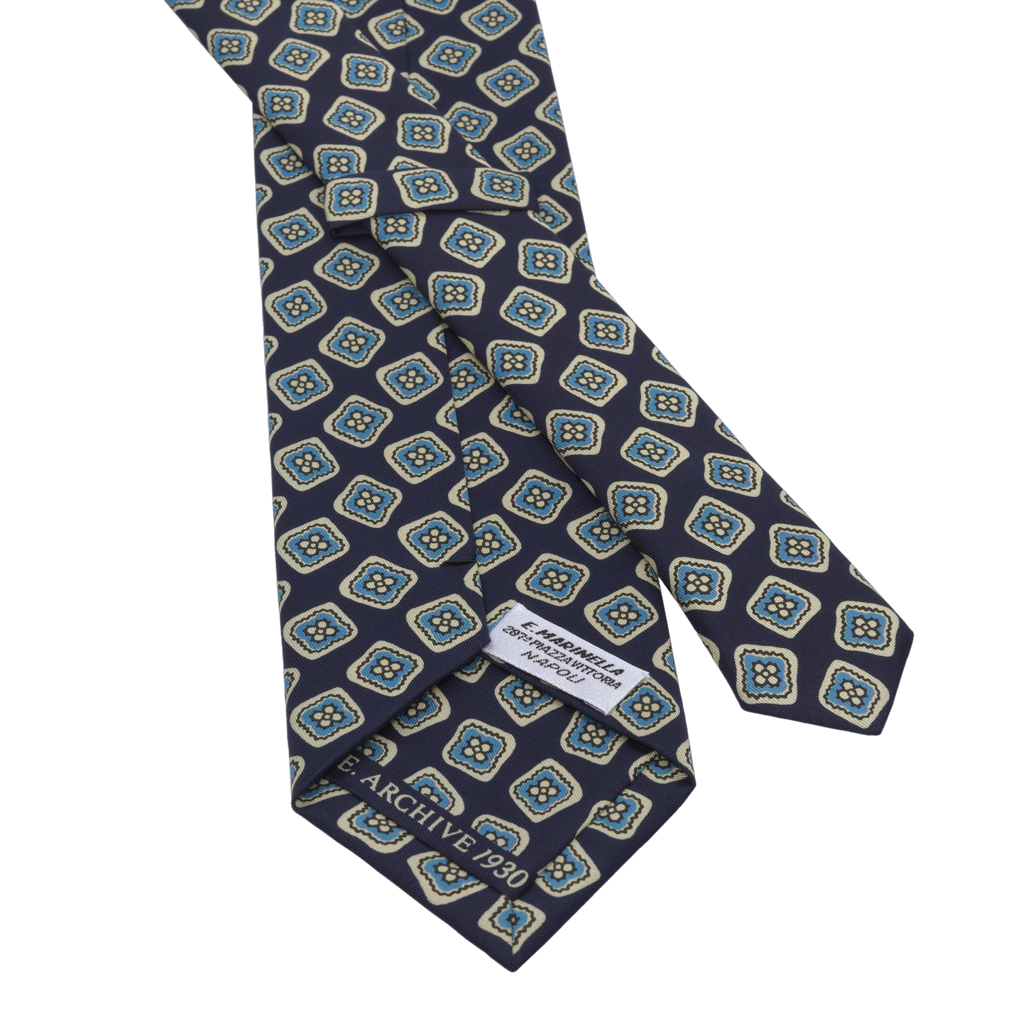 Flower Printed Silk Tie in Dark Blue