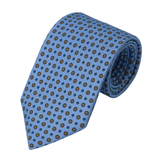 Flower Printed Silk Tie in Sky Blue