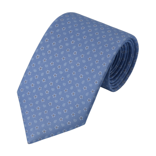 Flower-Printed Silk Tie in Sky Blue