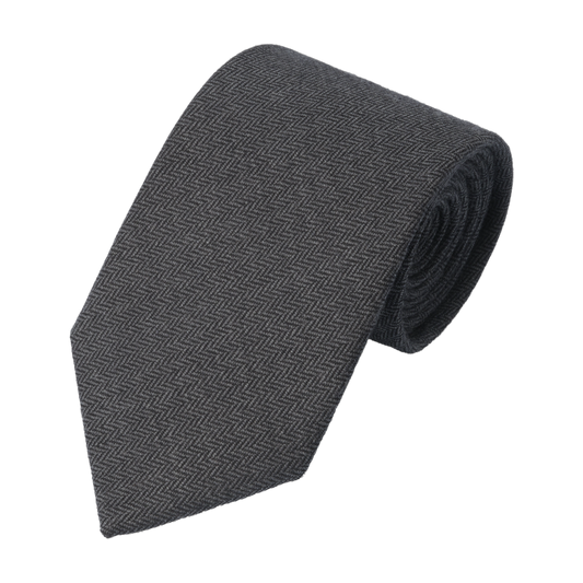 Herringbone Wool Tie in Dark Grey