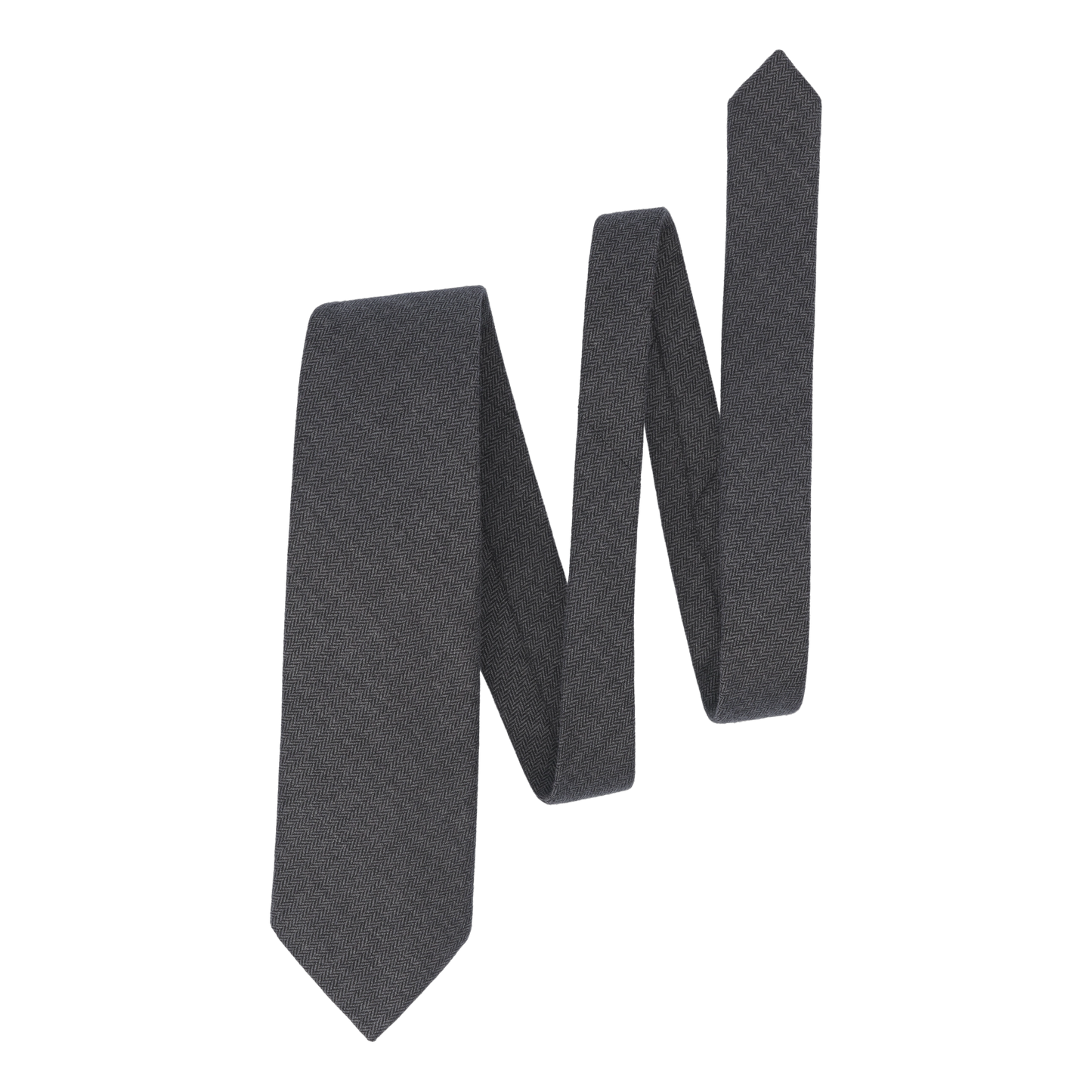 Herringbone Wool Tie in Dark Grey