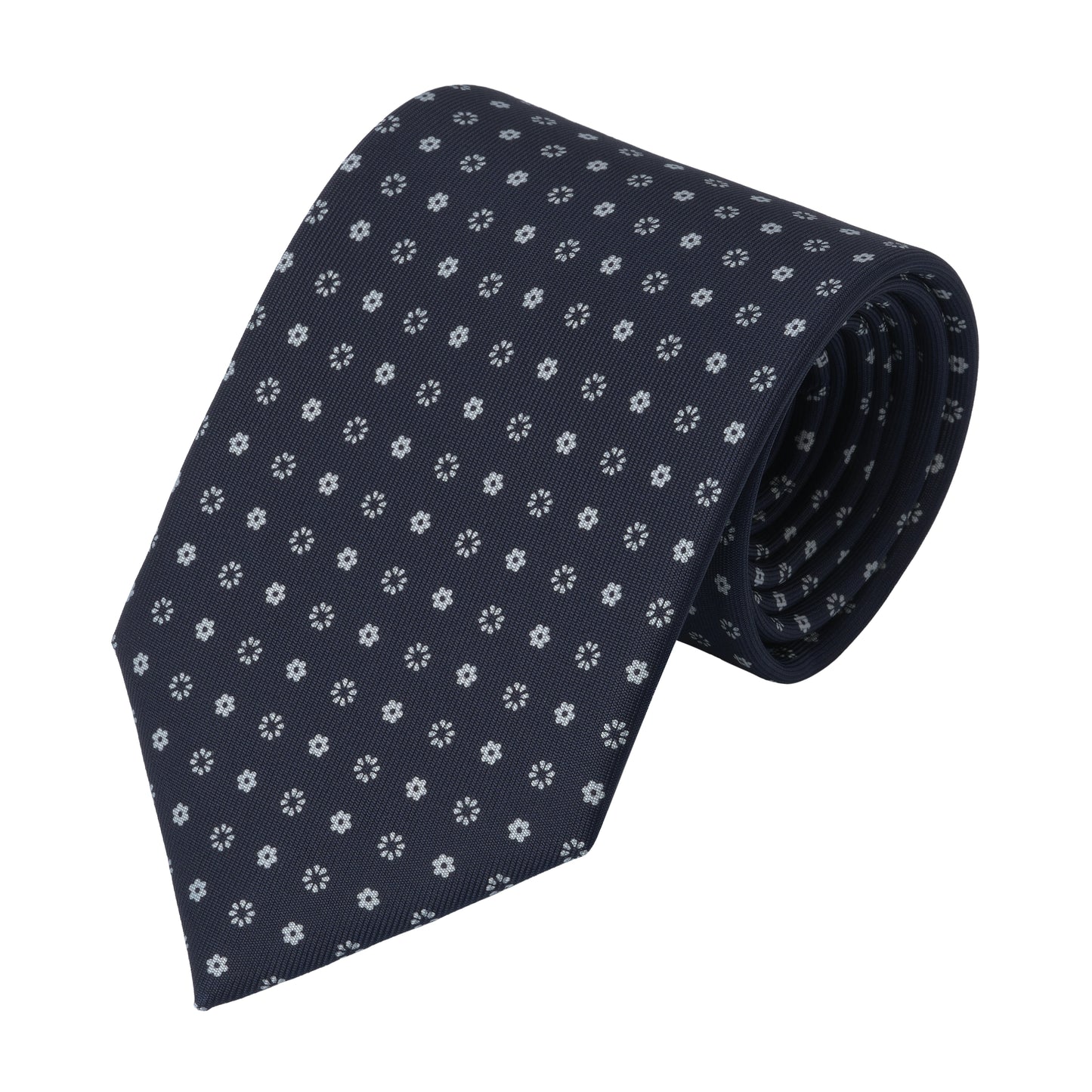 Flower-Printed Silk Tie in Navy Blue