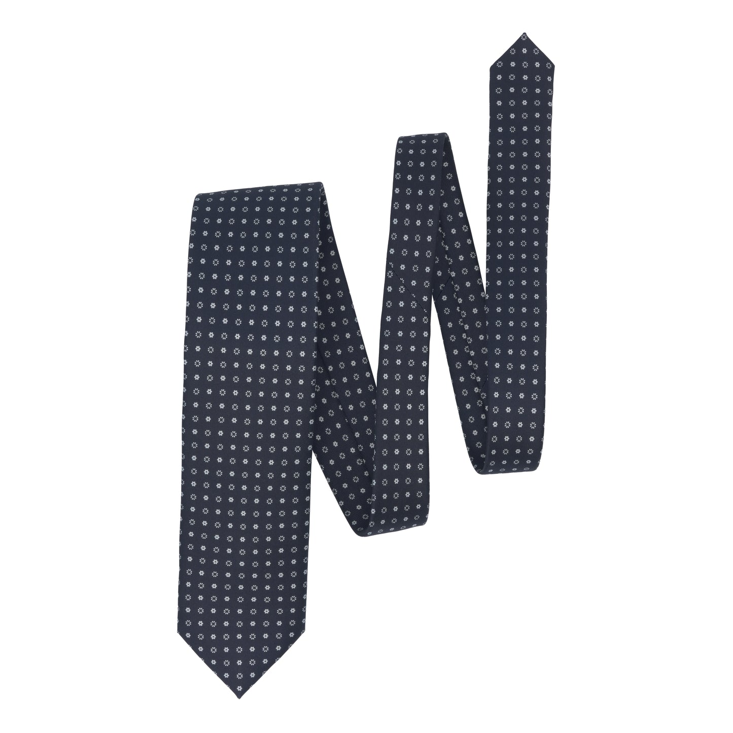 Flower-Printed Silk Tie in Navy Blue