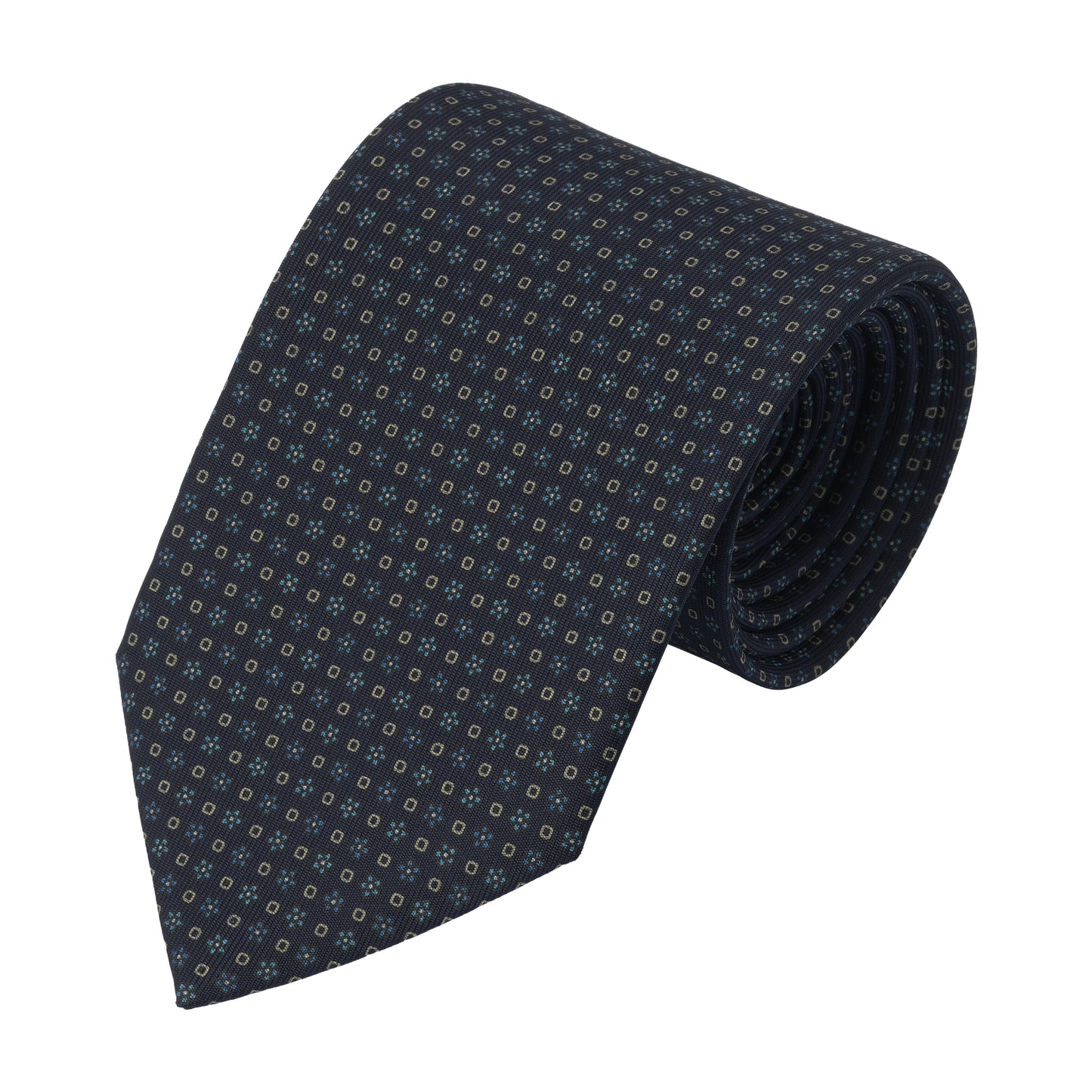 Flower Printed Silk Navy Blue Tie