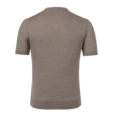 Back view of Colombo warm grey melange cashmere-silk T-shirt sweater MA00338/-/2-56JA/80199, showcasing seamless knit and tailored fit.
