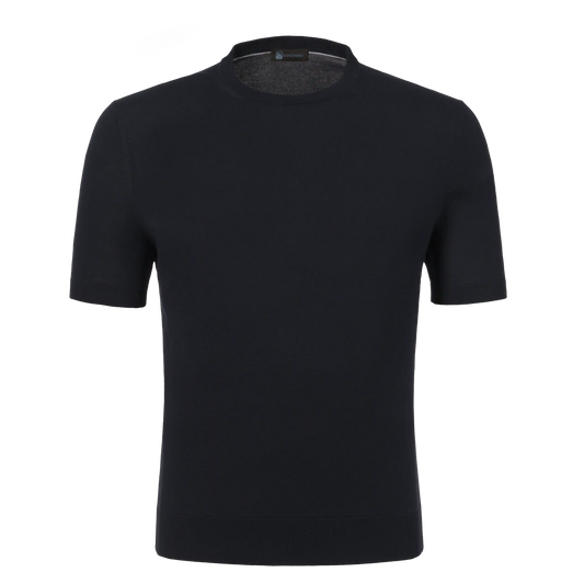 Colombo MA00338/-/4-135PI/43009 dark blue cotton T-shirt sweater with short sleeves and ribbed hem, ideal for SS25 fashion collections.